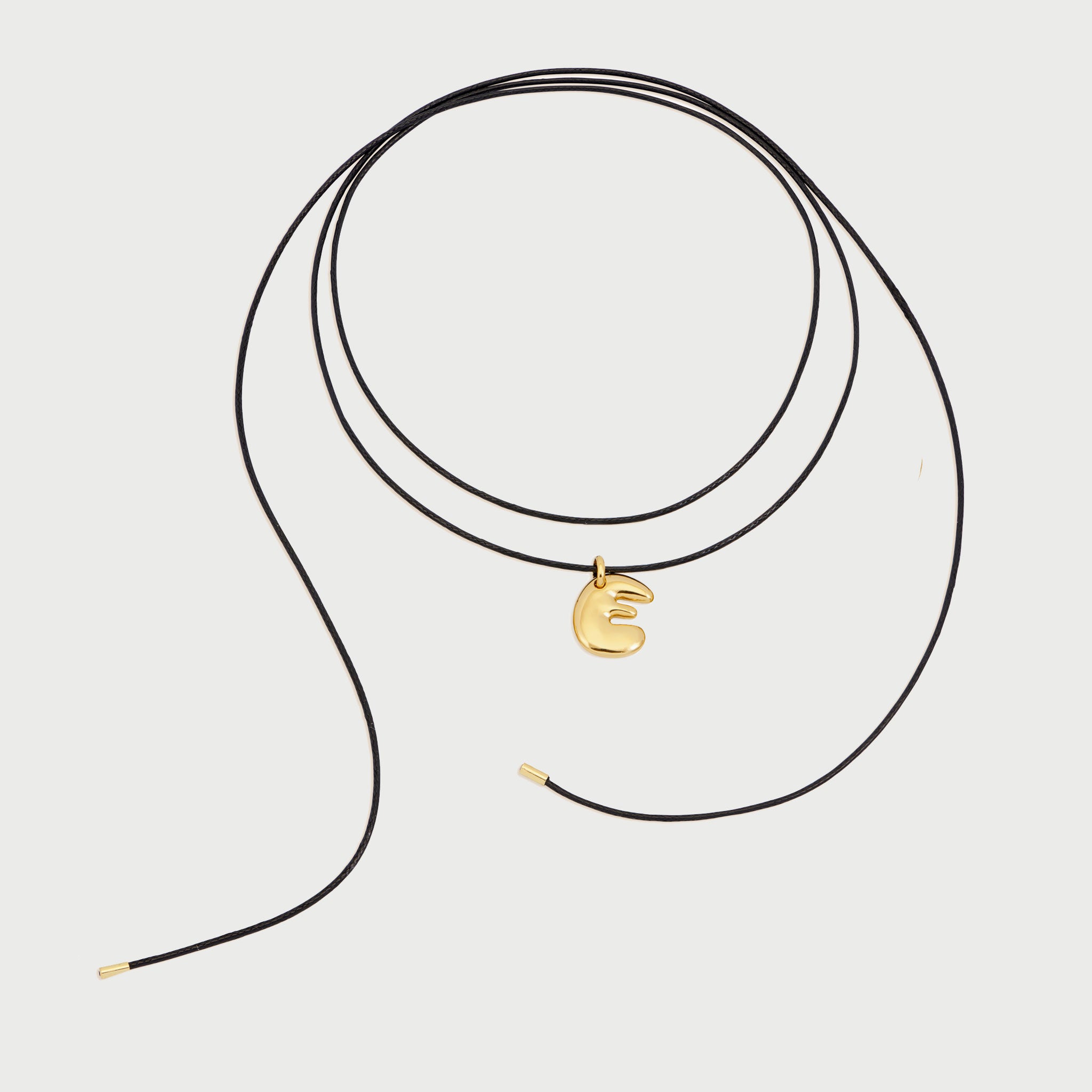 Initial E Cord String Necklace in Gold